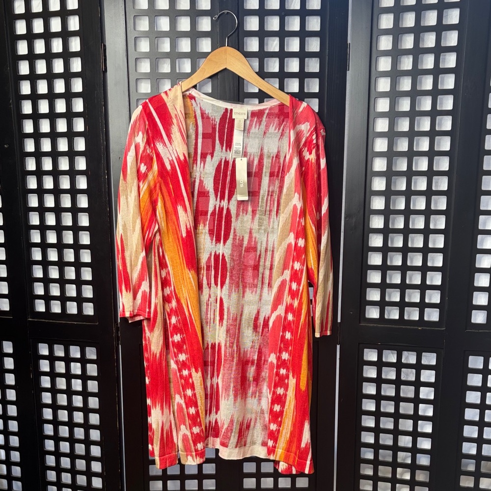 ❤️NWT Chico’s Essential Red Orange Cardigan & Tank Set Comfy Soft Size 3 NWT❤️ - Picture 8 of 15